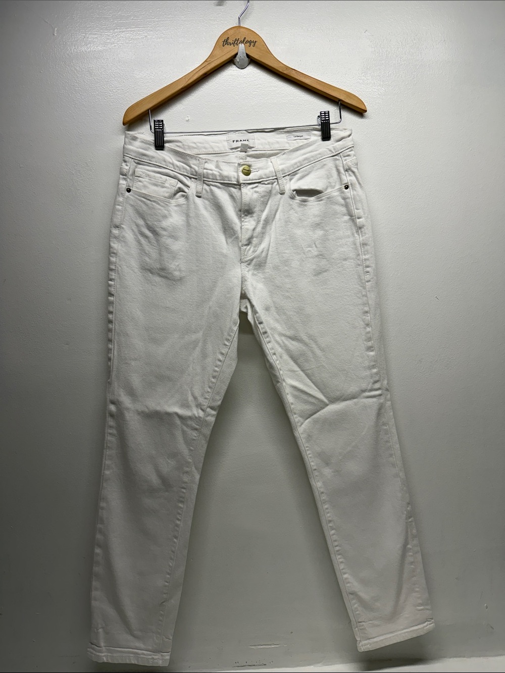 Frame Le Garcon Jeans Mid Rise Cotton Denim Pants Straight Leg 5 Pocket White 29 - Picture 2 of 11